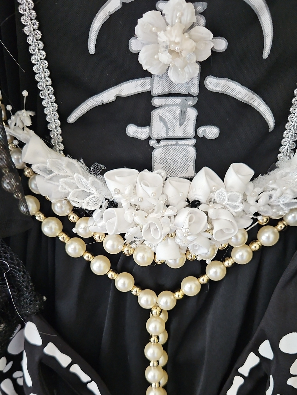 Upcycled Ghost Of Ophelia Gothic Skeleton Costume Black & Silver Gown L - Picture 15 of 15